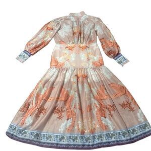 I TOO Italy Elegant Floral Long Sleeve Button Down Dress Size Small